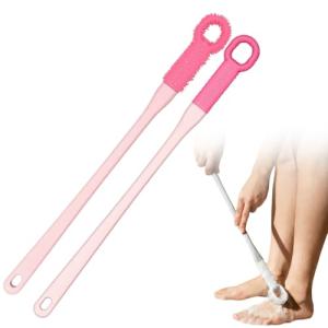 1 Set Toe Cleaning Brush with Long Handle, Soft Rubber Toe Cleaner, Foot Brush for Shower, Exfoliating Foot Scrubber for Seniors, Men, Women (Pink)