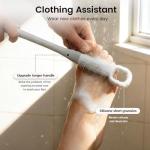 1 Set Toe Cleaning Brush with Long Handle, Soft Rubber Toe Cleaner, Foot Brush for Shower, Exfoliating Foot Scrubber for Seniors, Men, Women (Pink)