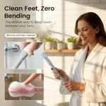 1 Set Toe Cleaning Brush with Long Handle, Soft Rubber Toe Cleaner, Foot Brush for Shower, Exfoliating Foot Scrubber for Seniors, Men, Women (Pink)