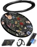 Toycamp Phone Grip Ring Holder Stand - Stick Thin Magnetic Metal Phone Accessories Grip with 360 Rotation Adjustable Aesthetic Design for Women Girls Cute for iPhone, Black Floral