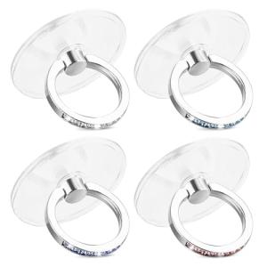 Ymapinc 4Pcs Phone Finger Ring Transparent Bling Cell Phone Case Ring Holder with Rhinestones Phone Ring Holder Grip Kickstand 360° Rotation Compatible with Phones Tablets Case