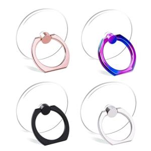 Cell Phone Ring Holder Stand Transparent Finger Grip Loop Finger Ring Stand (Black Sliver Rose Gold Colorful (Round))