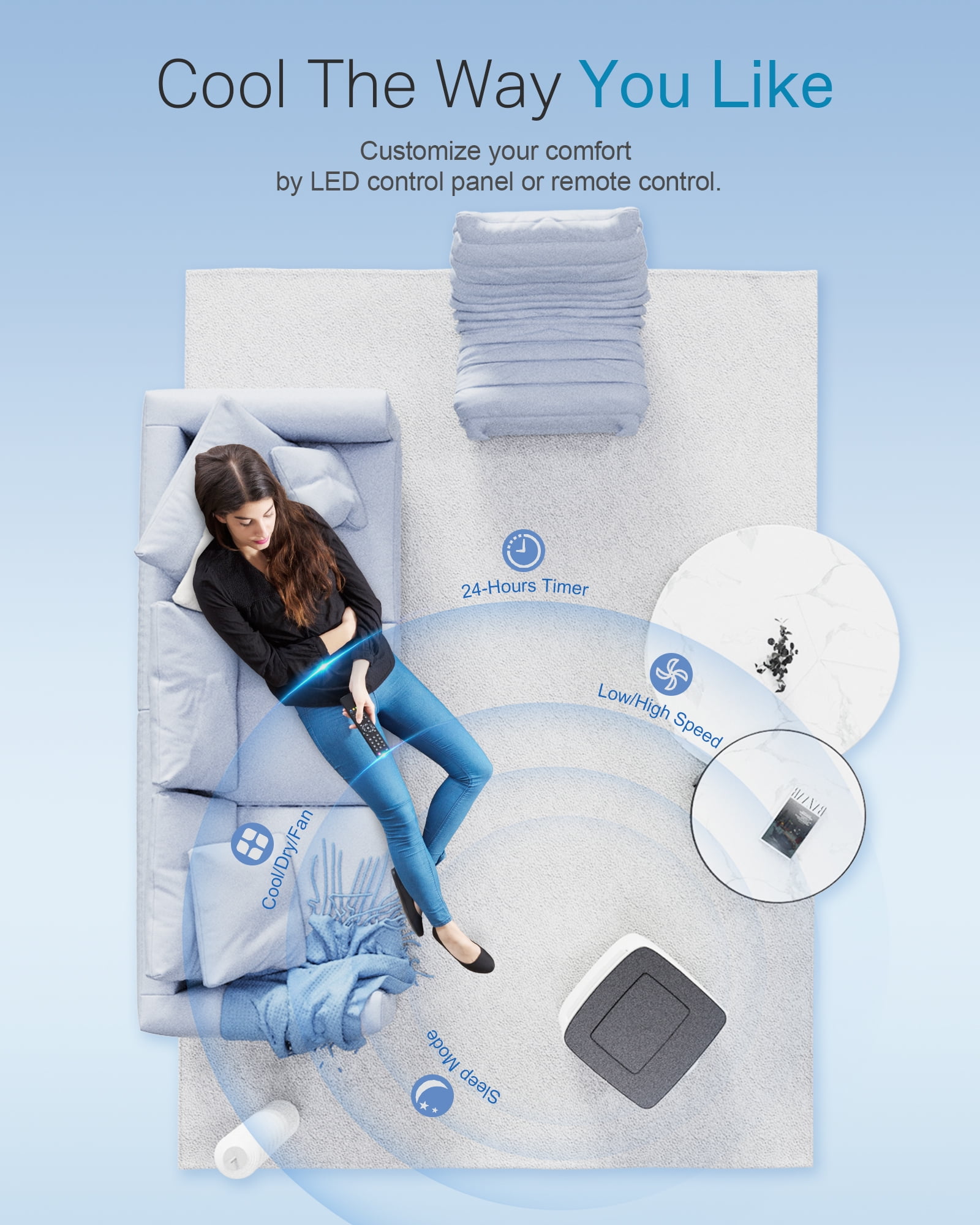 7000BTU Portable Air Conditioner with Dehumidifier & Fan