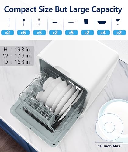 Joy Pebble Countertop Portable Dishwasher, 28 Pieces, 6 Programs