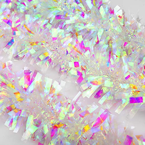 Christmas Tinsel Garland: Shiny Iridescent White Decorations