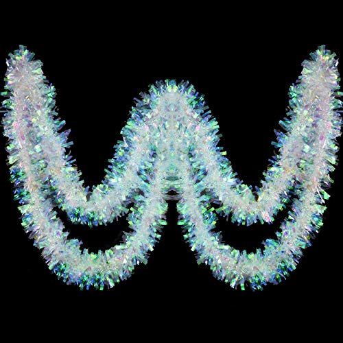 Christmas Tinsel Garland: Shiny Iridescent White Decorations