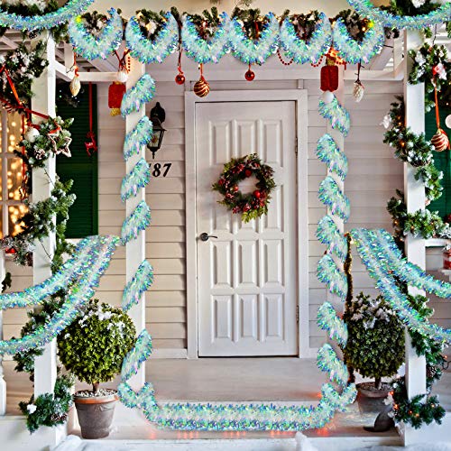 Christmas Tinsel Garland: Shiny Iridescent White Decorations