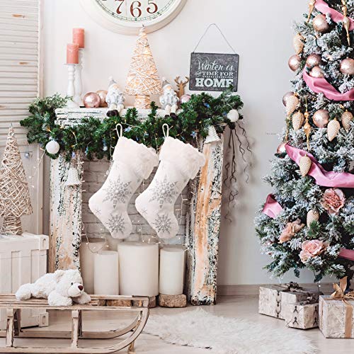 Snowflake Stitched Christmas Stockings - White, 2 Pack