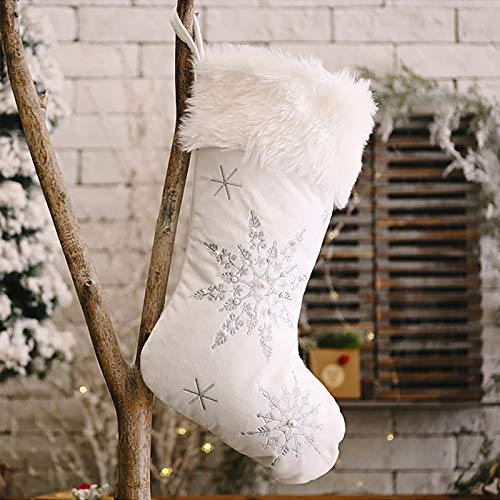 Snowflake Stitched Christmas Stockings - White, 2 Pack
