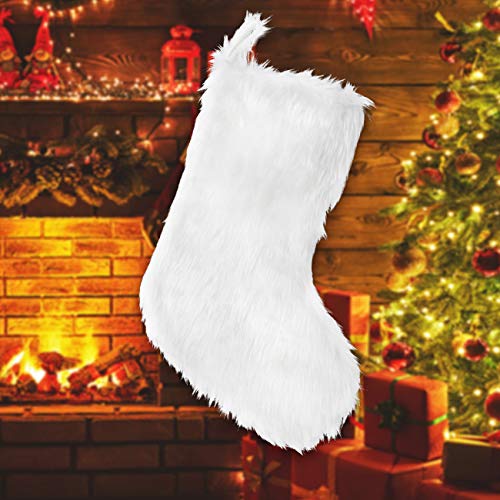 Snowy White Faux Fur Christmas Stockings - Set of 4