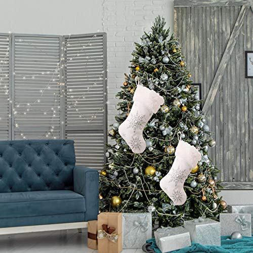Snowflake Stitched Christmas Stockings - White, 2 Pack