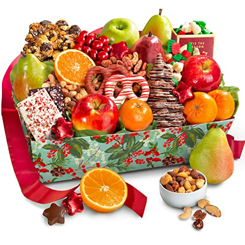 Festive Chocolate, Nut, and Fruit Gift Basket