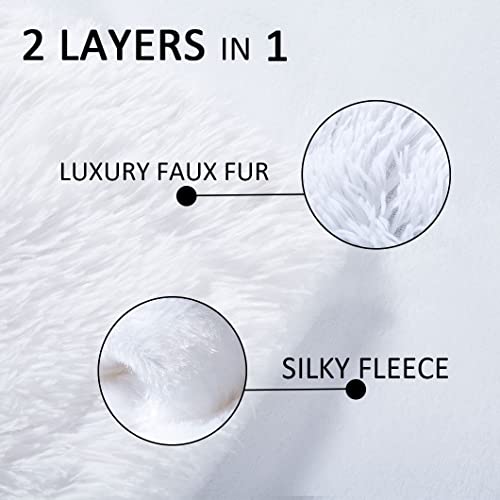 Cozy White Faux Fur Throw Blanket for Christmas