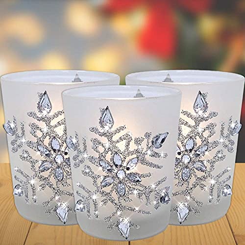 Sparkling Snowflake Candleholders with Flameless Candles Set