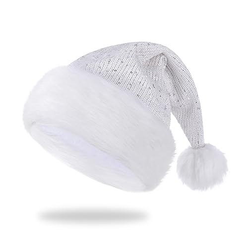 Sequin Knit Santa Hat with Faux Fur Brim