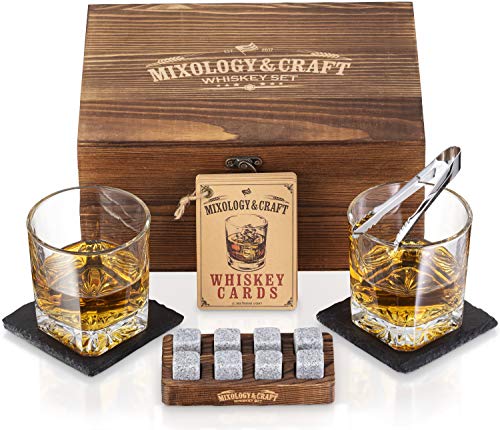 Whiskey Stones Gift Set with Glasses and Coasters