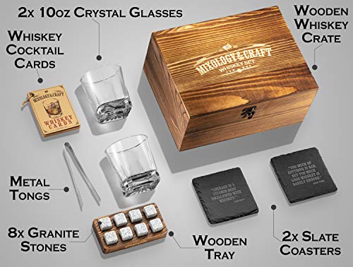 Whiskey Stones Gift Set with Glasses and Coasters