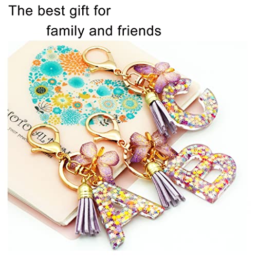 Initial Letter Keychain with Purple Tassel Gift