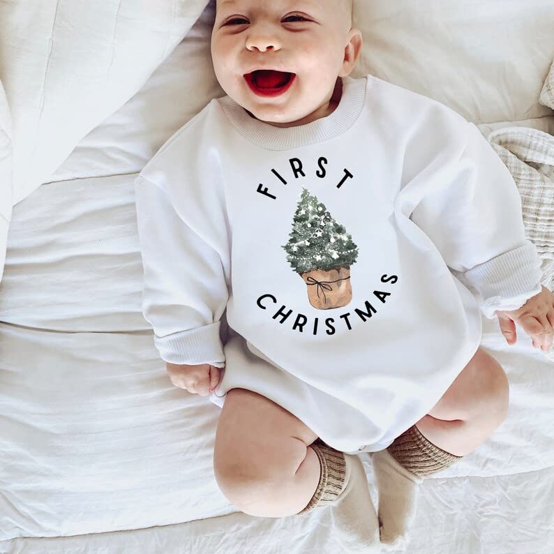 Cute First Christmas Baby Sweatshirt Romper Outfit