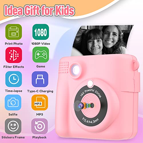 Instant Print Camera for Kids - Pink Christmas Gift