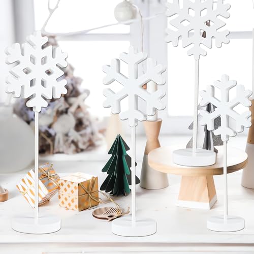4 Pack Wooden Snowflake Decorations for Christmas