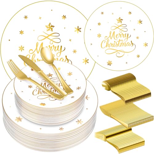 150 Pcs Snowflake Christmas Plastic Dinnerware Set