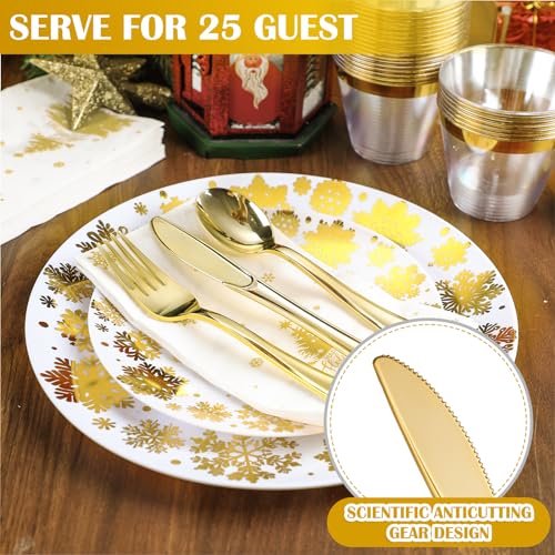 175-Pc Christmas Dinnerware Set with Gold Accents