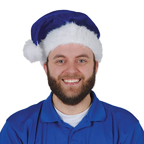 Royal Blue and White Plush Santa Hat