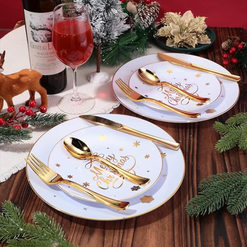 150 Pcs Snowflake Christmas Plastic Dinnerware Set