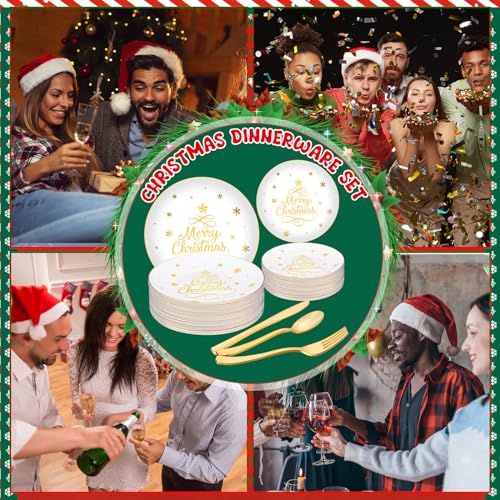 150 Pcs Snowflake Christmas Plastic Dinnerware Set