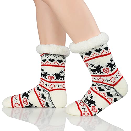 Cozy Christmas Fluffy Socks for Women - White Deer