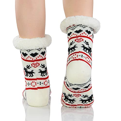 Cozy Christmas Fluffy Socks for Women - White Deer