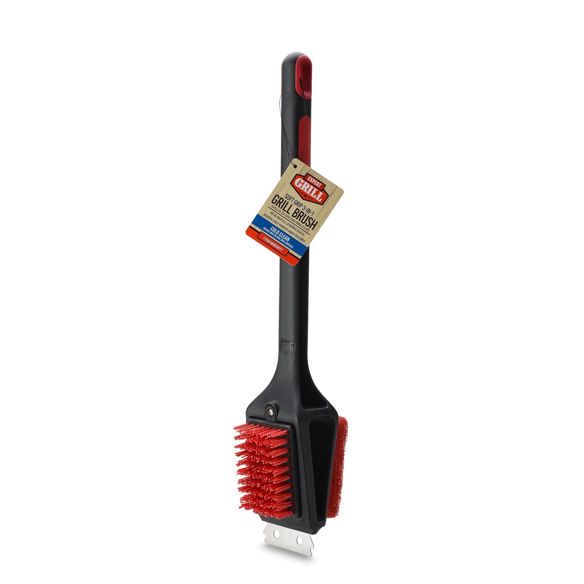 3 in 1 Grill Brush with Steel Scraper