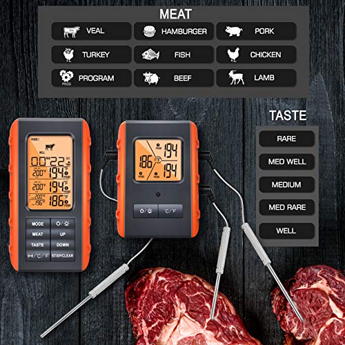 Wireless BBQ Grill Meat Thermometer: 3 Probes, 490ft
