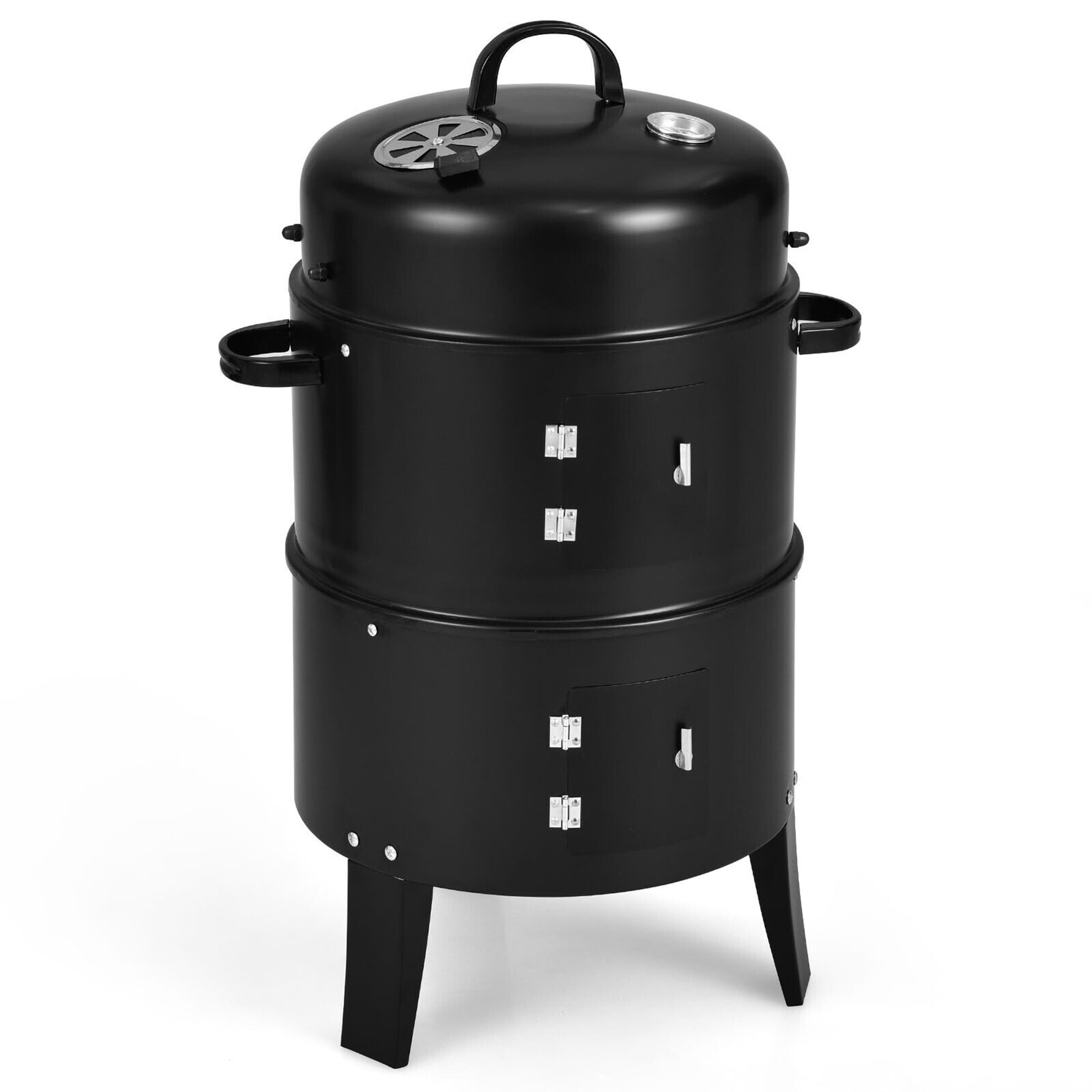 Vertical Charcoal BBQ Smoker Grill with Thermometer - Gymax
