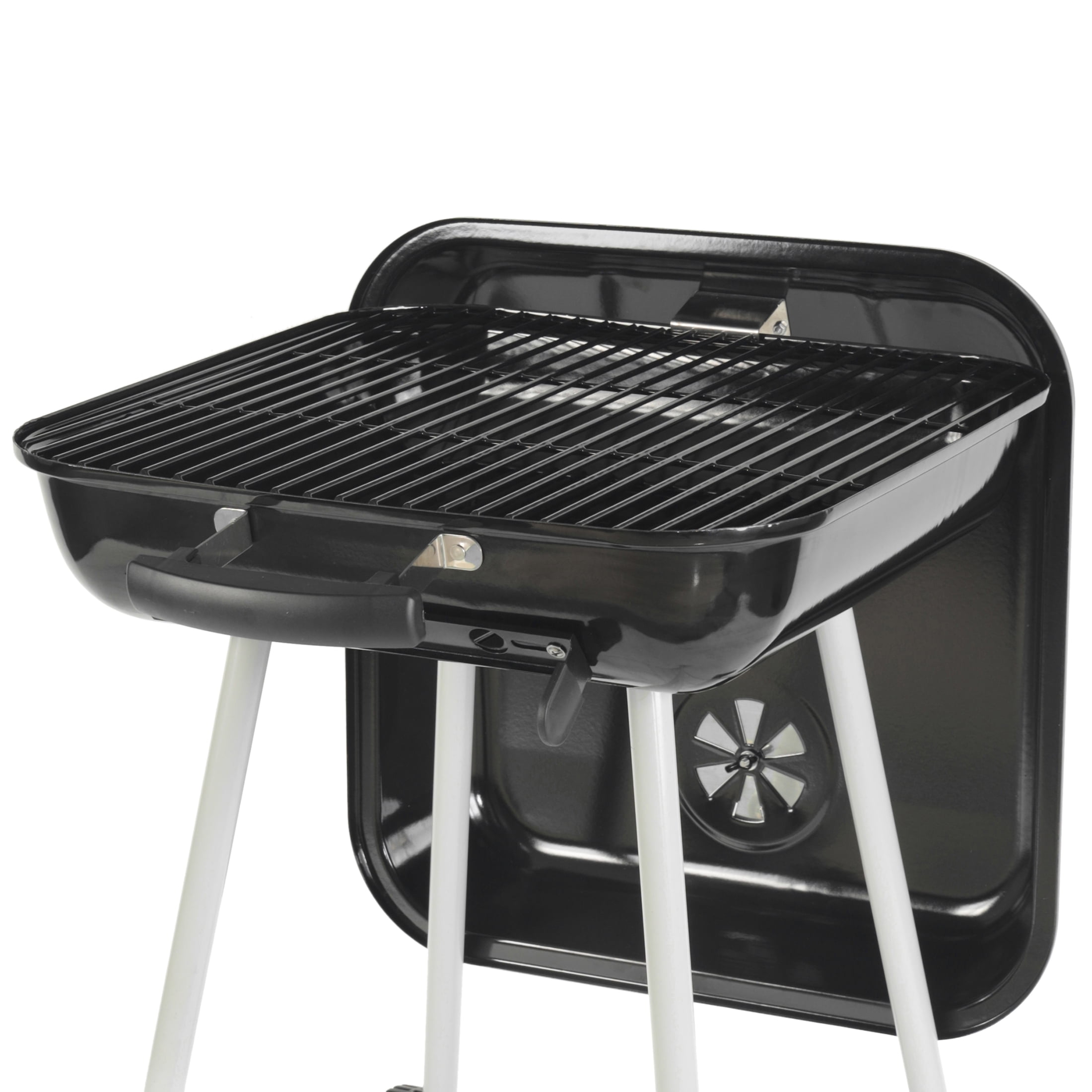 17.5" Black Square Charcoal Grill with Wheels - Expert