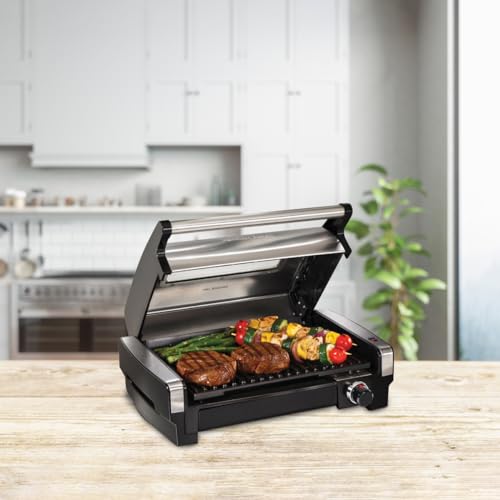 Electric Searing Grill with Viewing Window, Adjustable Temperature