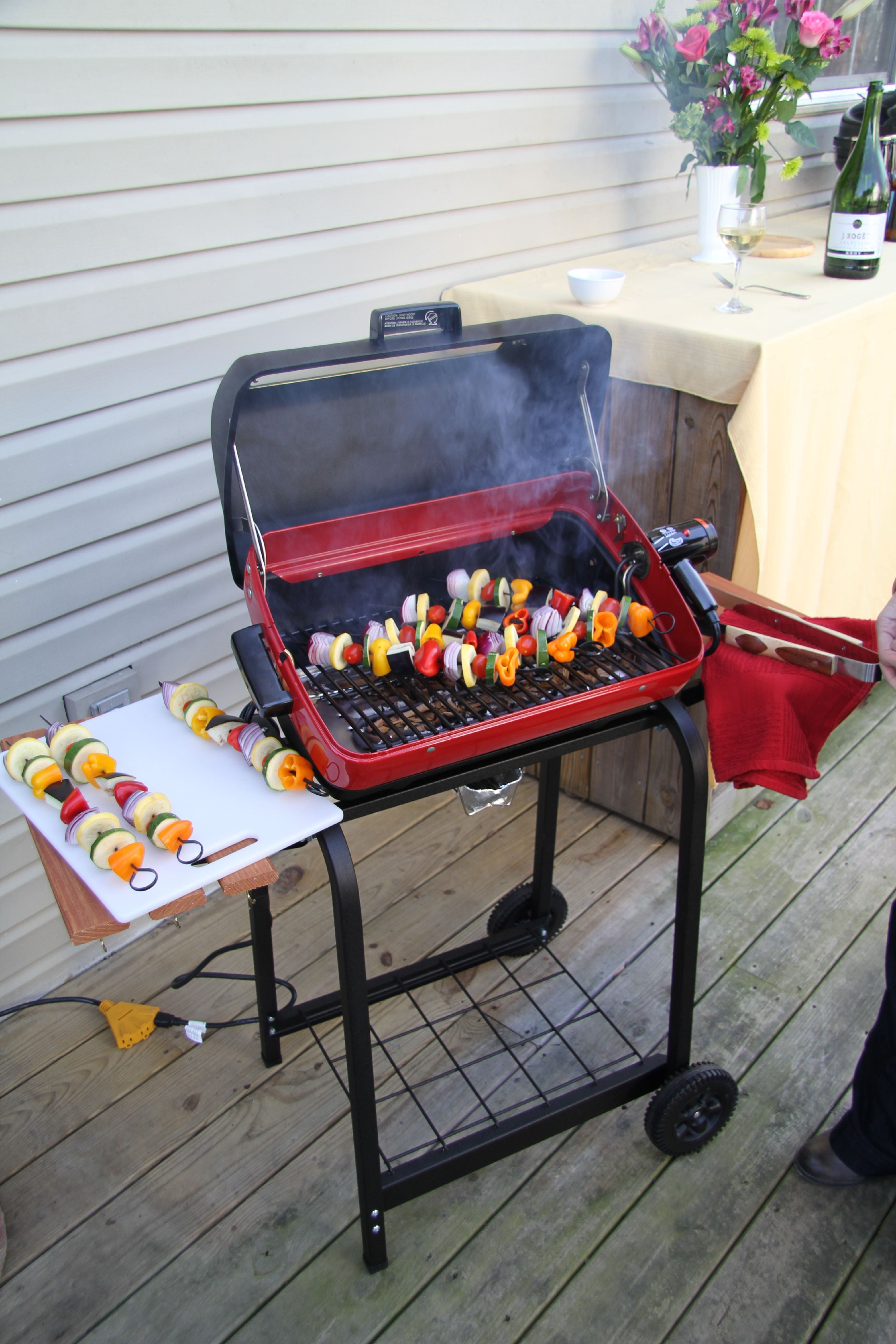 Portable Electric Cart Grill with Folding Tables - Red