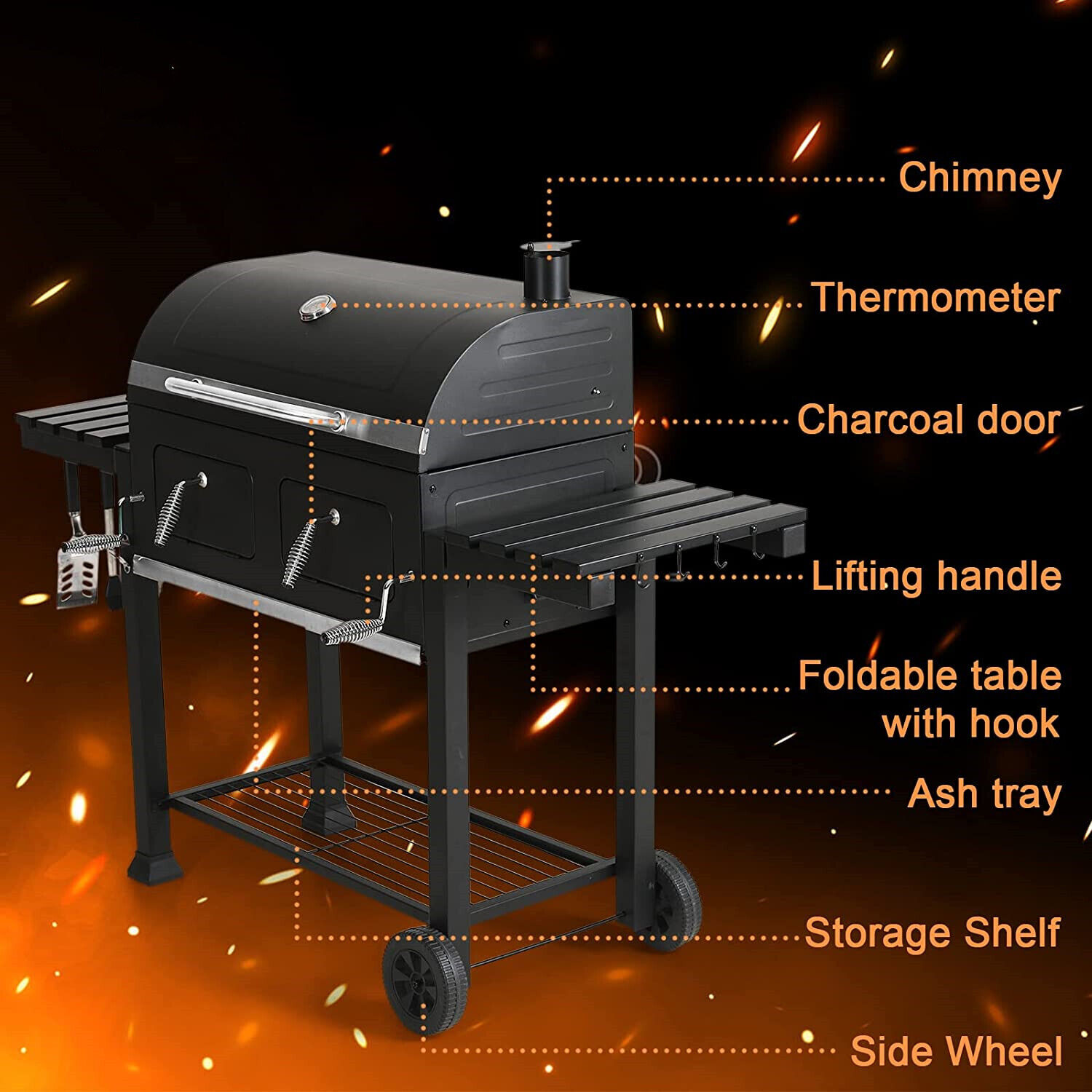 Oversize Heavy Duty Charcoal BBQ Grill with Trays