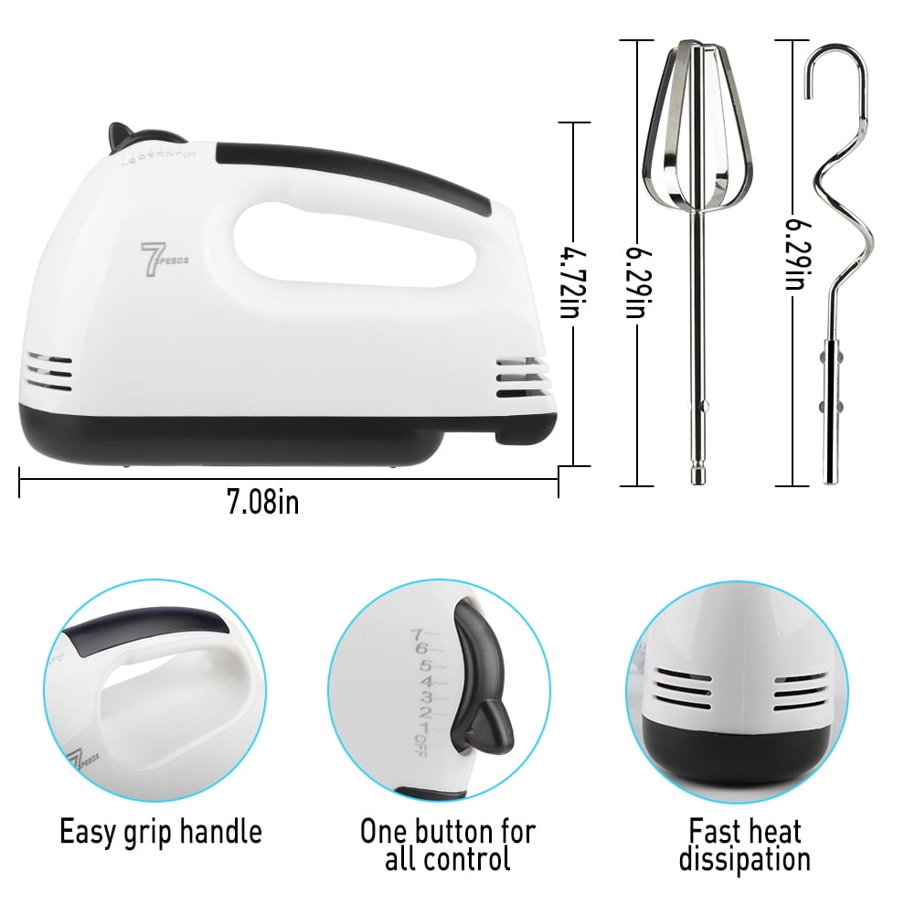 7-Speed Electric Hand Mixer with Whisk & Hooks