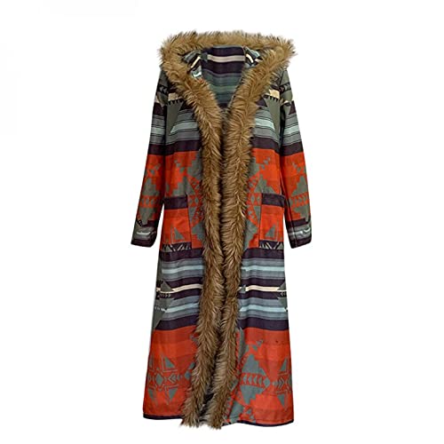 Boho Faux Fur Long Cardigan in Orange, XL