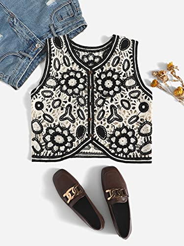 Boho Plus-Size Button Front Knit Sweater Vest