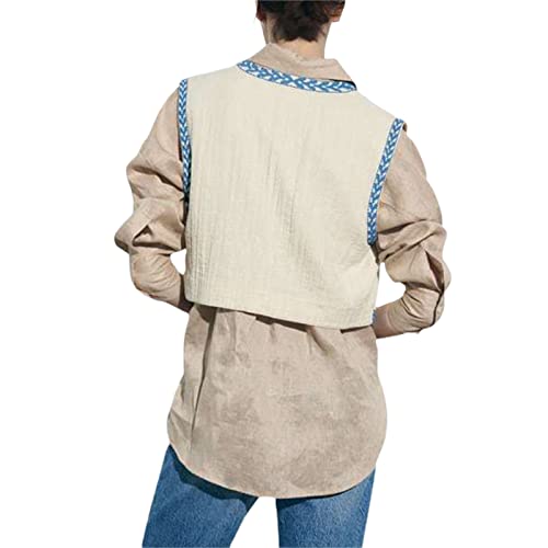 Embroidered Linen Boho Crop Vest for Plus Sizes