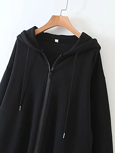 Plus-Size Boho Vintage Drawstring Hoodie in Black