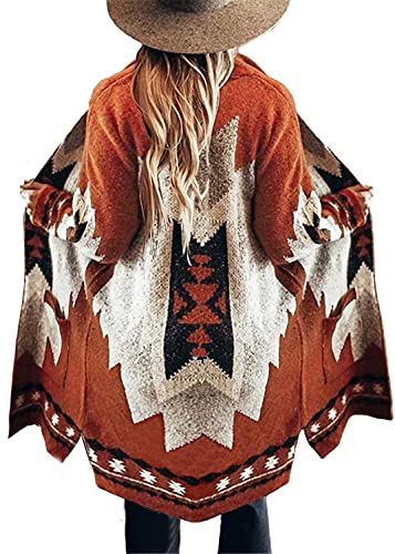 Boho Vintage Tribal Knitted Cardigan in Earth Red