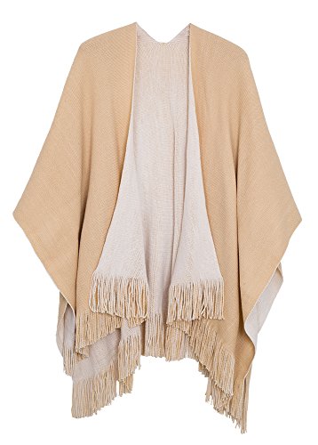 Beige Plus-Size Boho Tassel Poncho Wrap