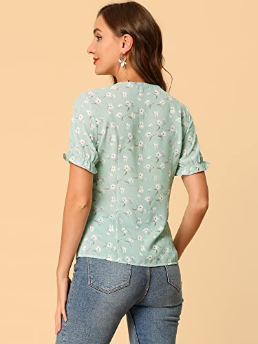 Floral Vintage Ruffled Short Sleeve Blouse (X-Large)