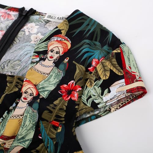 Vintage Printed Leaves Pencil Dress - Cap Sleeve