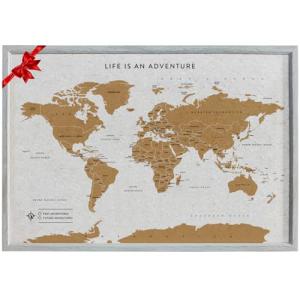 World Map Pin Board in Grey Frame