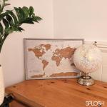 World Map Pin Board in Grey Frame